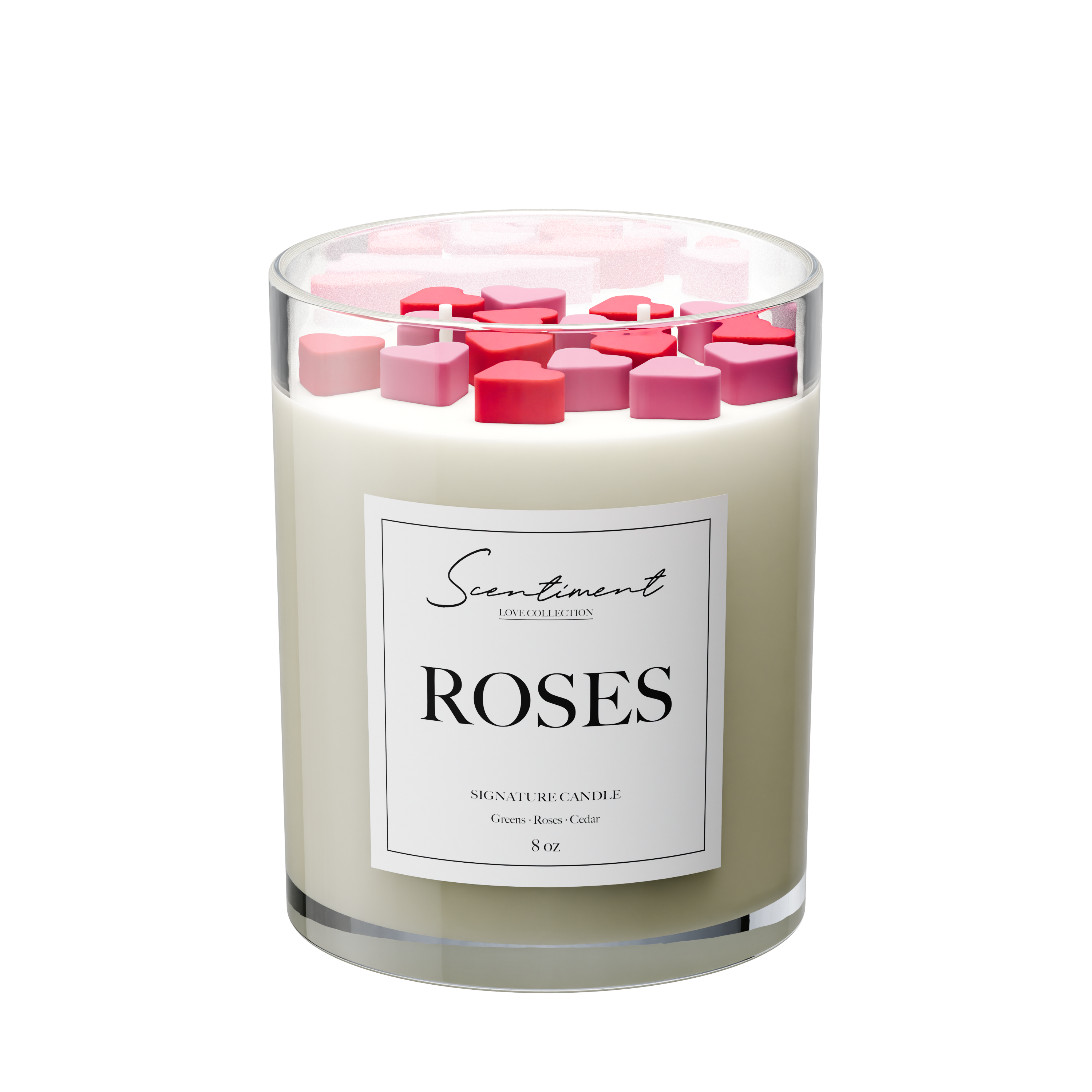 Roses 8oz Candle with the notes of Greens, Roses, Cedar