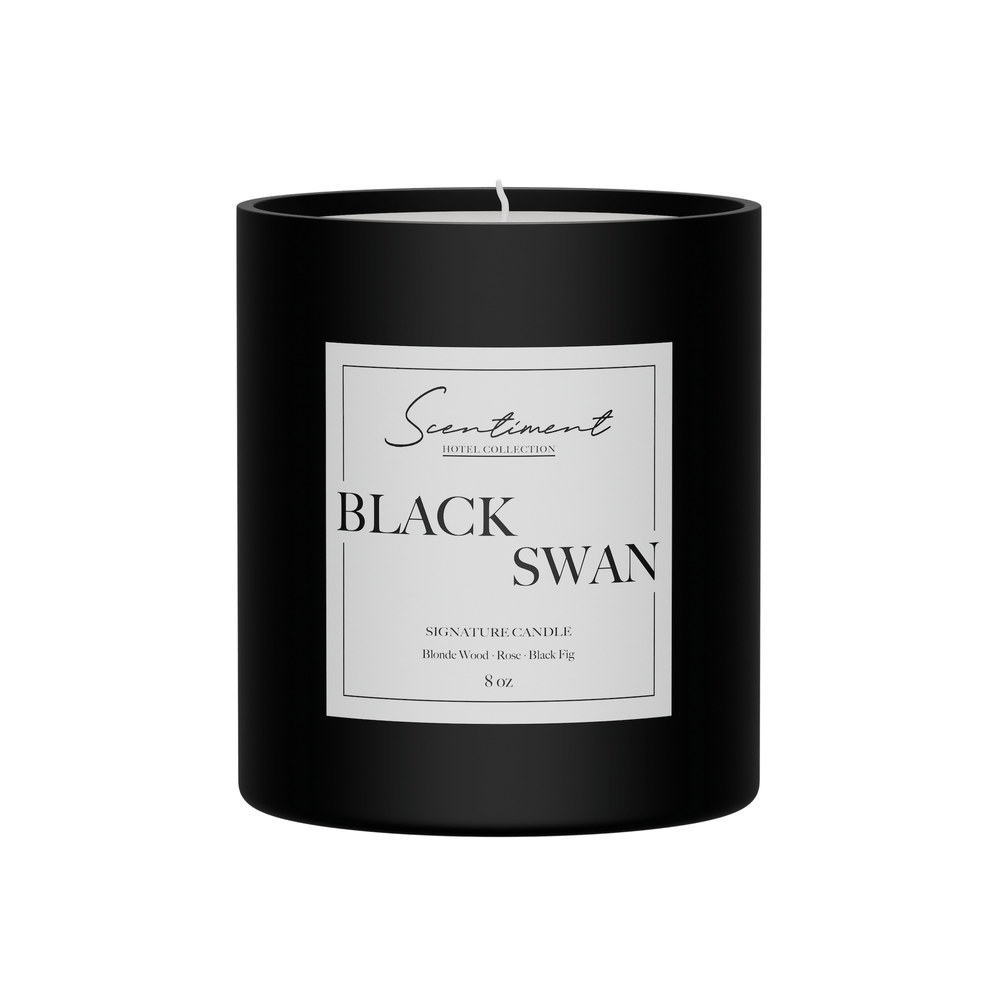 Black Swan 8oz Candle with notes of Blonde Woods, Rose, Black Fig