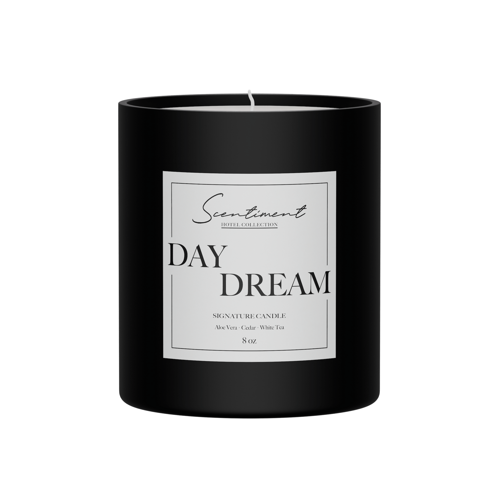 Day Dream Candle 8oz Signature Candle with notes of Aloe Vera, Ginger, White Tea, Amber, Cedarwood, Vanilla, Lily, Musk, Sandalwood