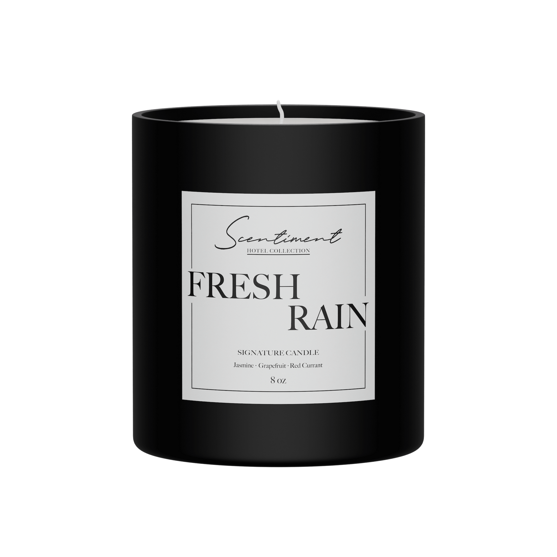 Fresh Rain Candle 8oz Signature Candle with notes of Grapefruit, Orange, Cedarwood, Jasmine, Red Currant, Musk