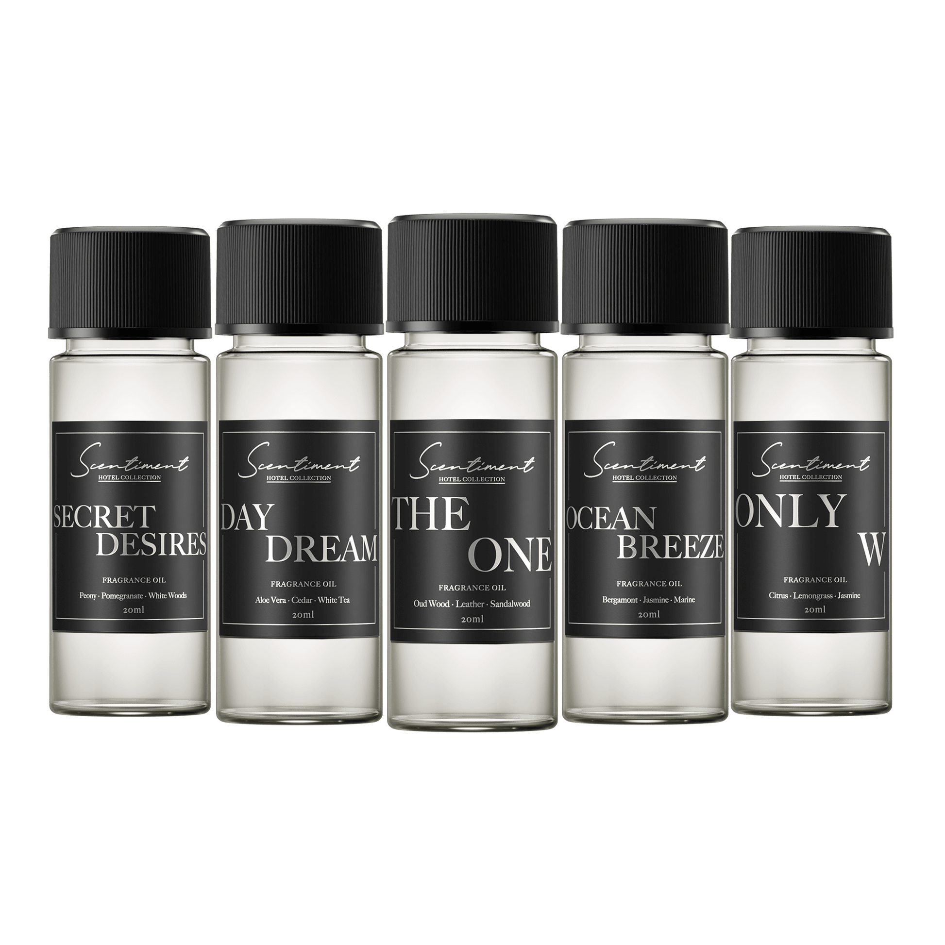 Hotel Collection Samples – Top 5 Hotel Fragrance Oils:  1 Hotel®, Ritz-Carlton®, Westin®, W®, ARIA®