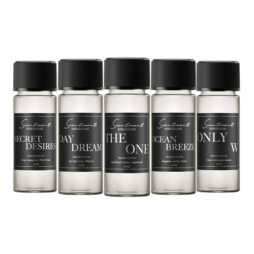 Hotel Collection Samples – Top 5 Hotel Fragrance Oils:  1 Hotel®, Ritz-Carlton®, Westin®, W®, ARIA®