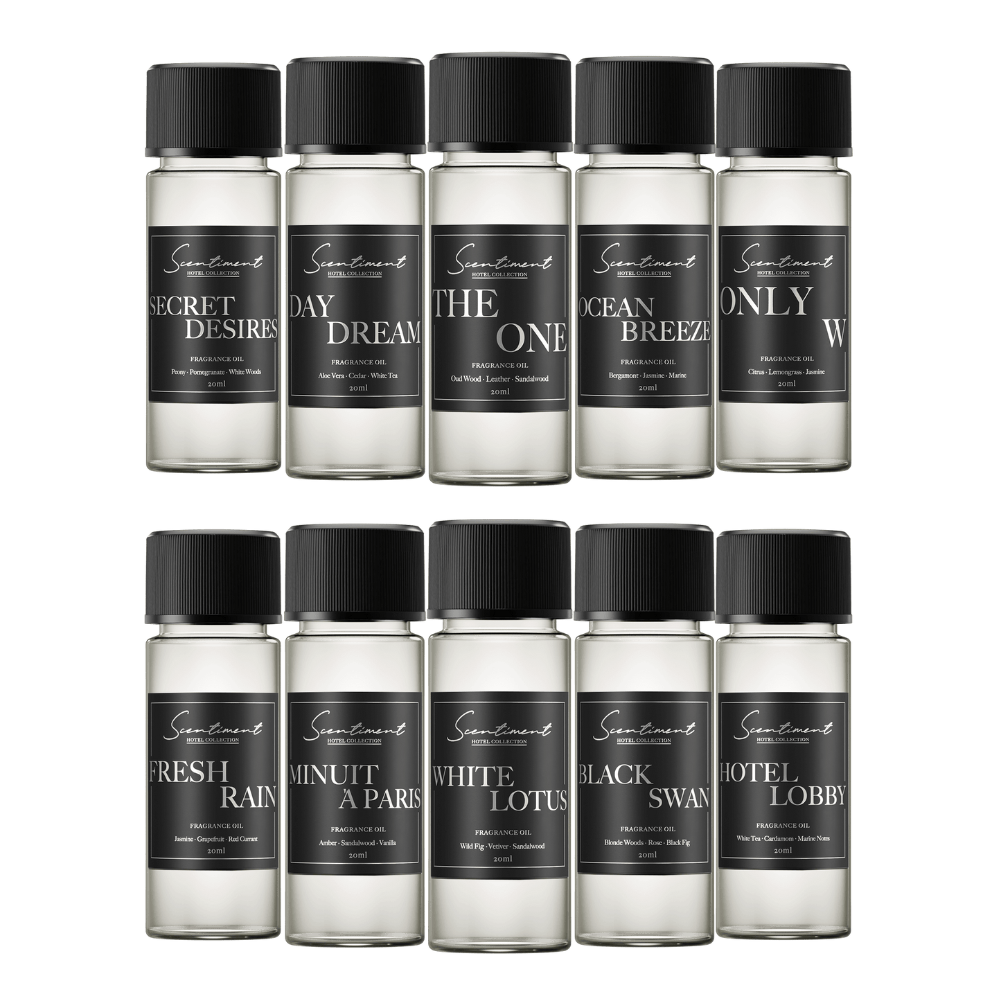 Hotel Collection Samples – Top 10 Hotel Fragrance Oil  inspired by 1 Hotel®, Ritz Carlton®, Westin®, W®, ARIA® & 5 more.