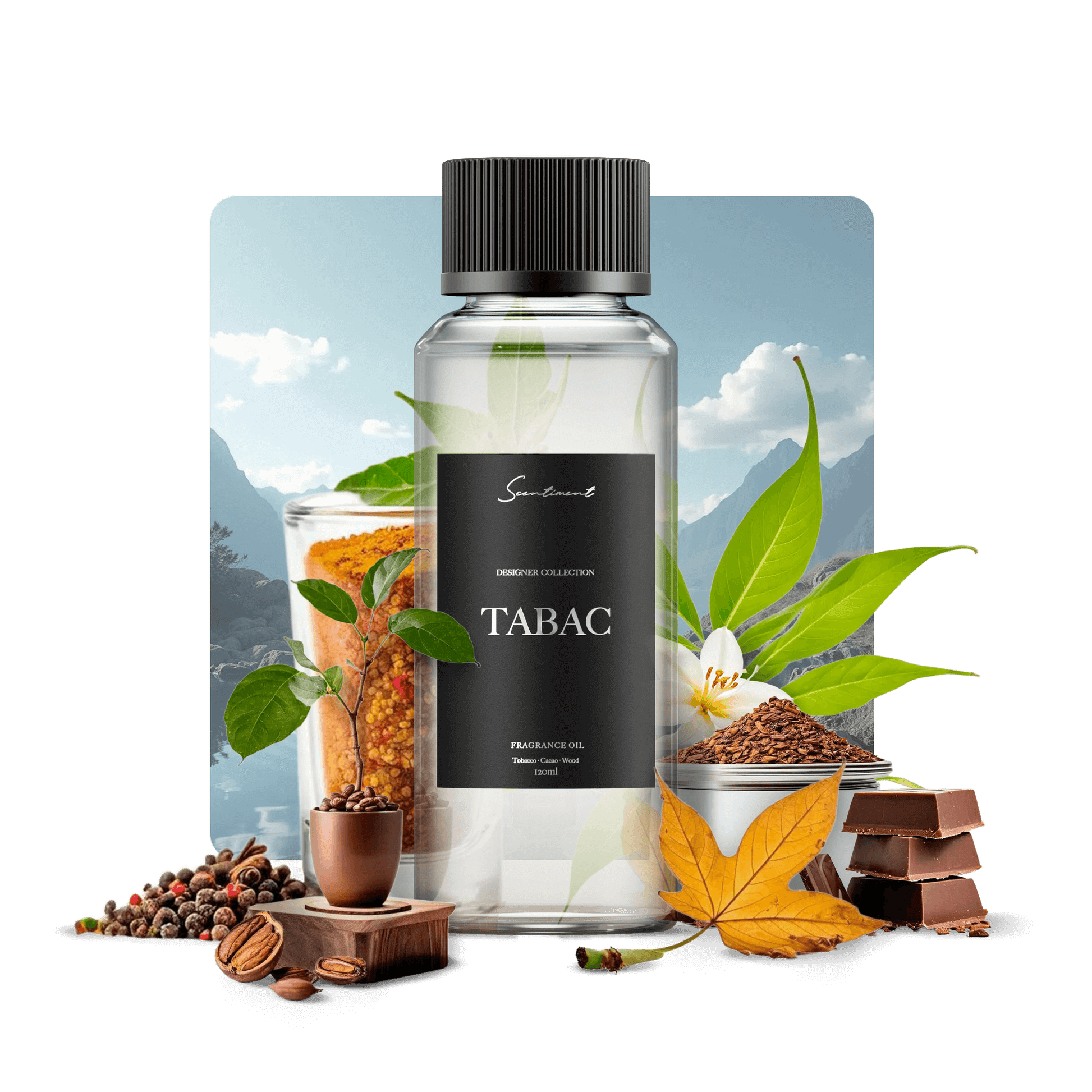 Tabac Fragrance oil inspired by Tobacco Vanille®, with notes of Tobacco, Cacao, and Wood.