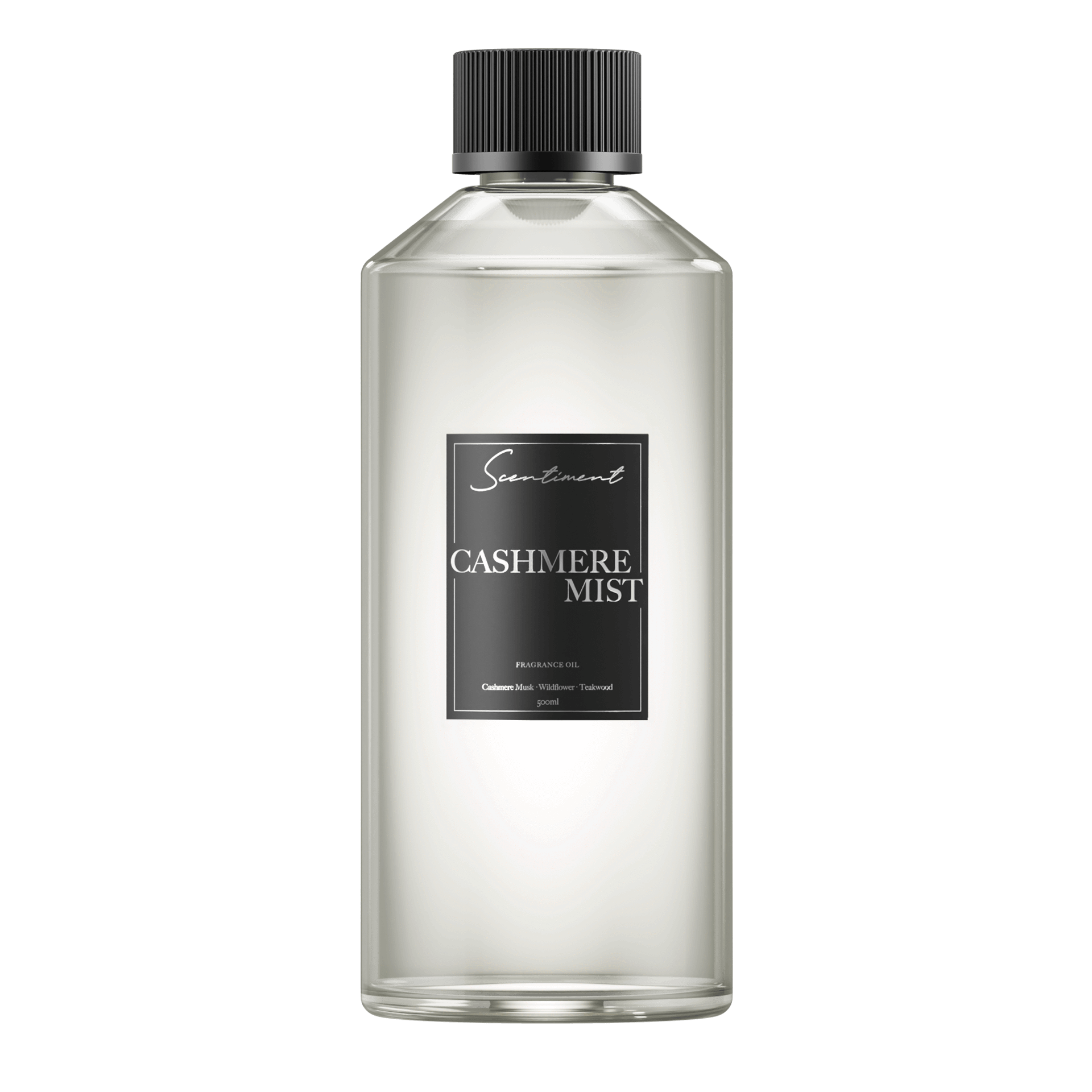 Cashmere Mist 500 ml Fragrance Oil with notes of Crisp Cypress, Tree Moss, Wildflower, Cashmere Musk, Sweet Earth, Teakwood