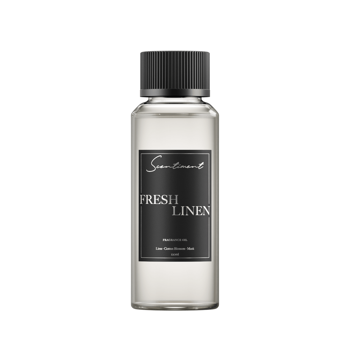 Fresh Linen 120ml Fragrance Oil with the notes of Lemon, Lime, Jasmine, Cotton Blossom, Sheer Musk, Blonde Woods