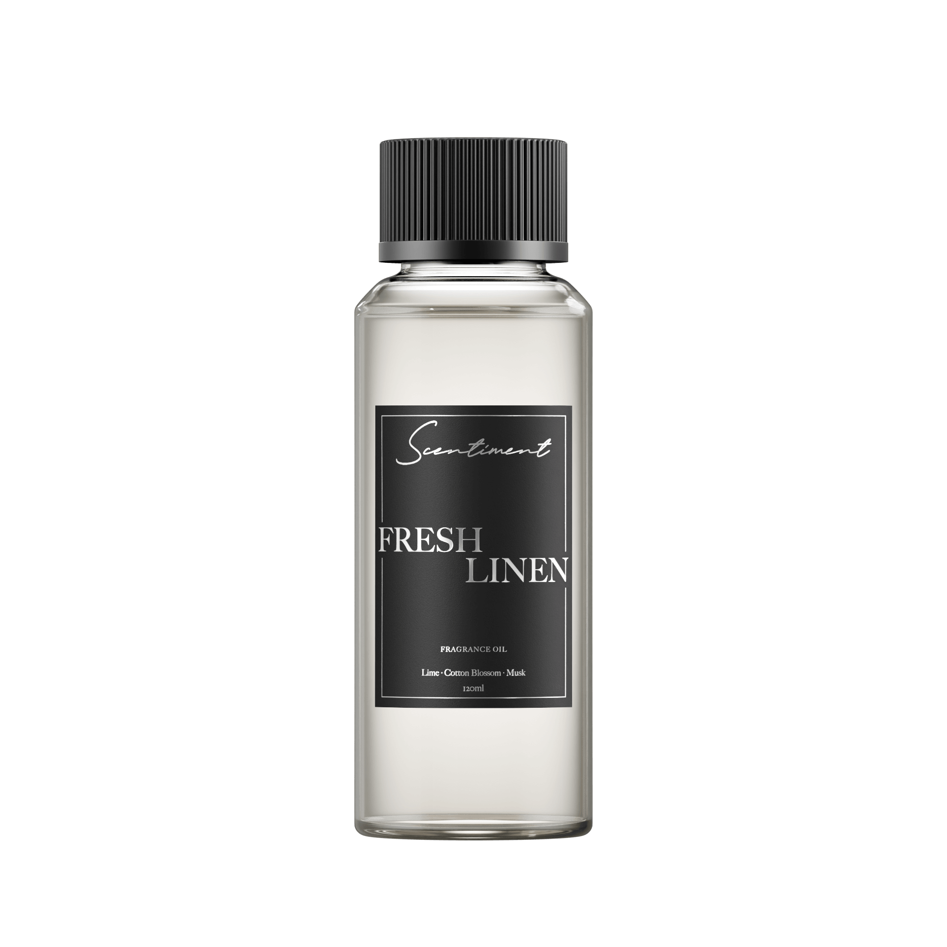 Fresh Linen 120ml Fragrance Oil with the notes of Lemon, Lime, Jasmine, Cotton Blossom, Sheer Musk, Blonde Woods