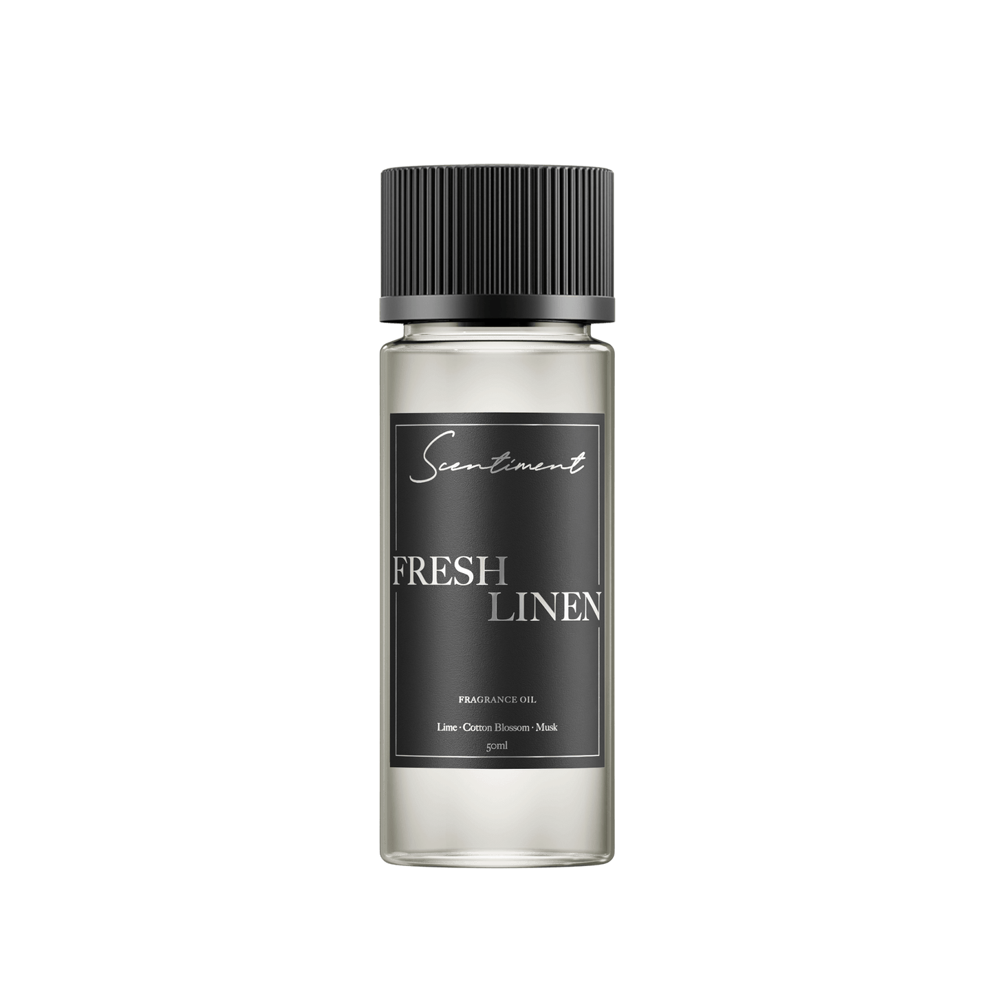 Fresh Linen 50ml Fragrance Oil with the notes of Lemon, Lime, Jasmine, Cotton Blossom, Sheer Musk, Blonde Woods