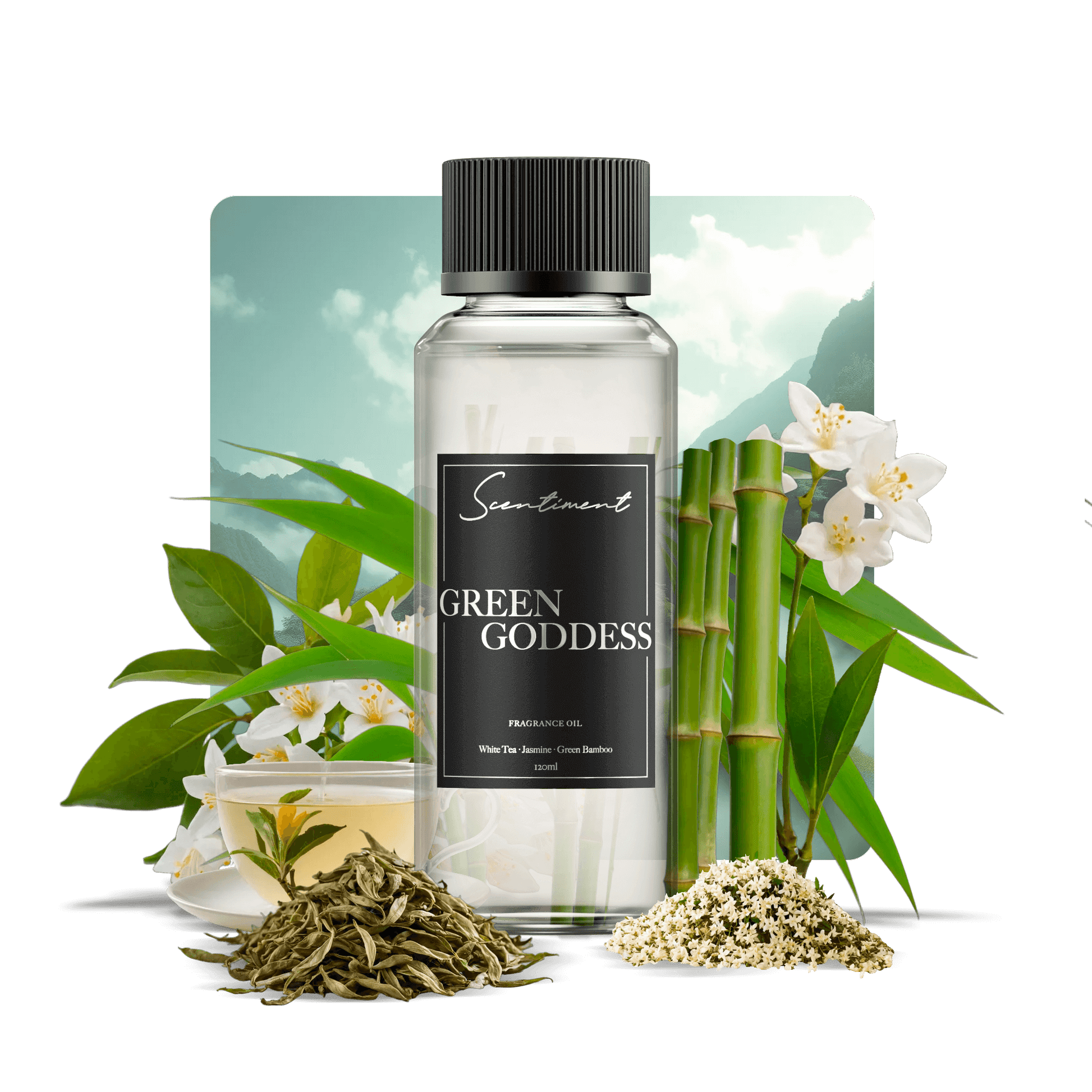 Green Goddess Fragrance Oil with notes of White Tea, Jasmine, Green Bamboo, Musk, Woody