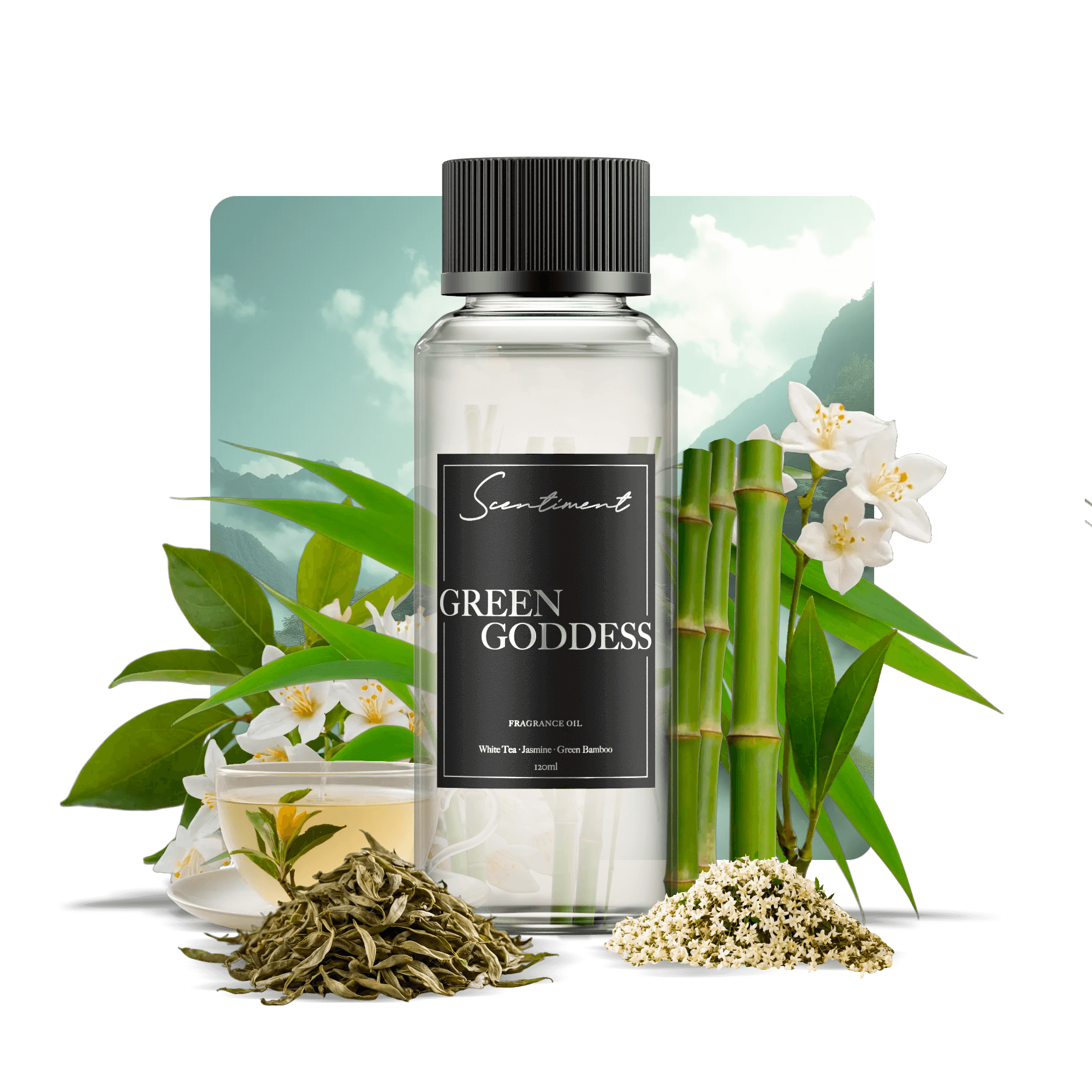 Green Goddess Fragrance Oil with notes of White Tea, Jasmine, Green Bamboo, Musk, Woody