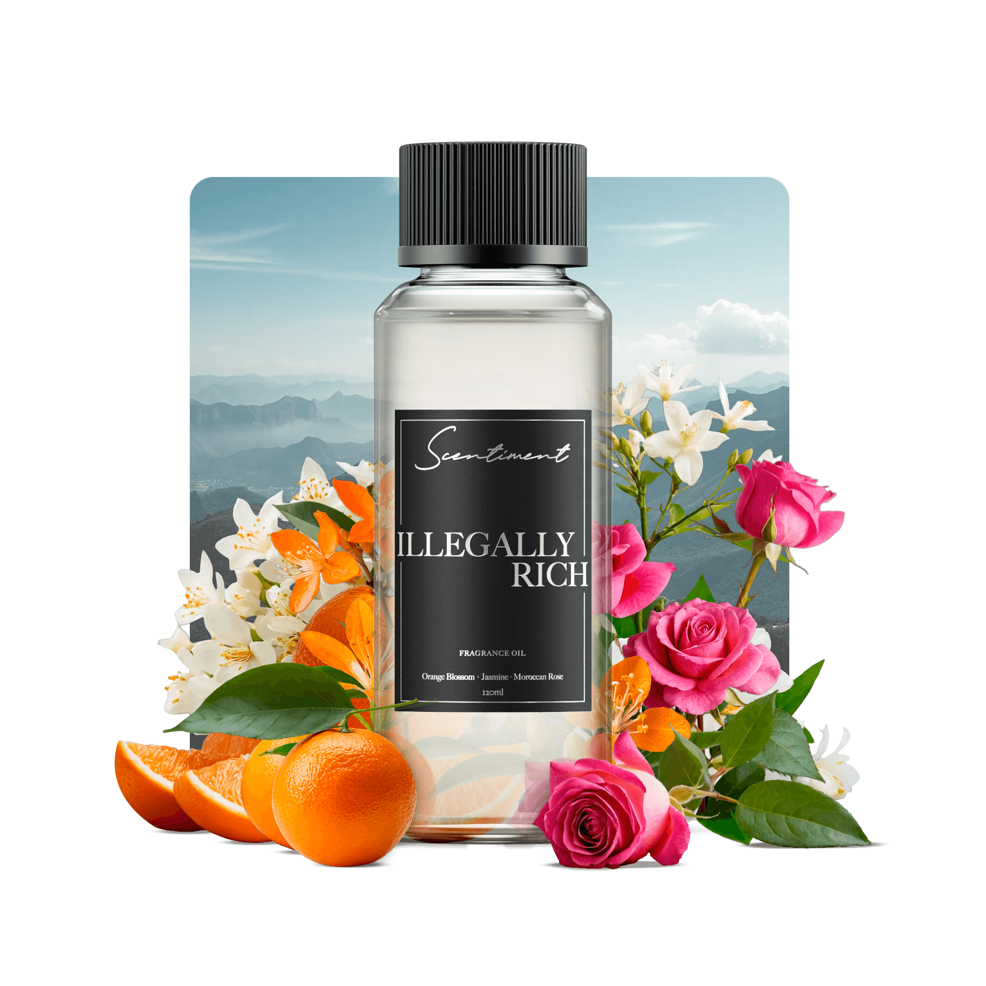 Illegally Rich Fragrance Oil with notes of Orange Blossom, Lavender, Jasmine, Sambac, Moroccan Rose, Australian Sandalwood, Ambrette, Tonka Bean