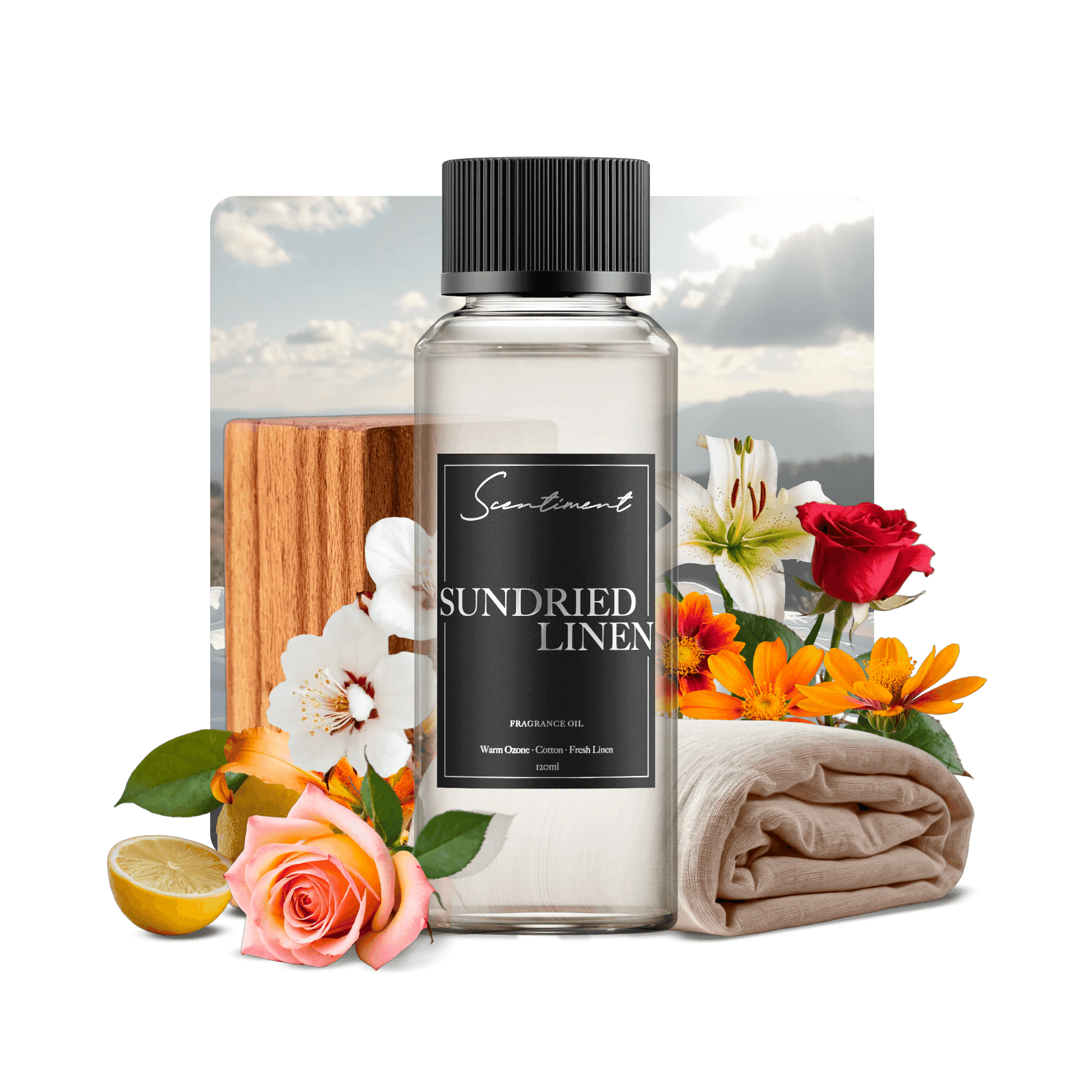 Sundried Linen Fragrance Oil with notes of  Lemon, Cotton Blossom, Solar Musk