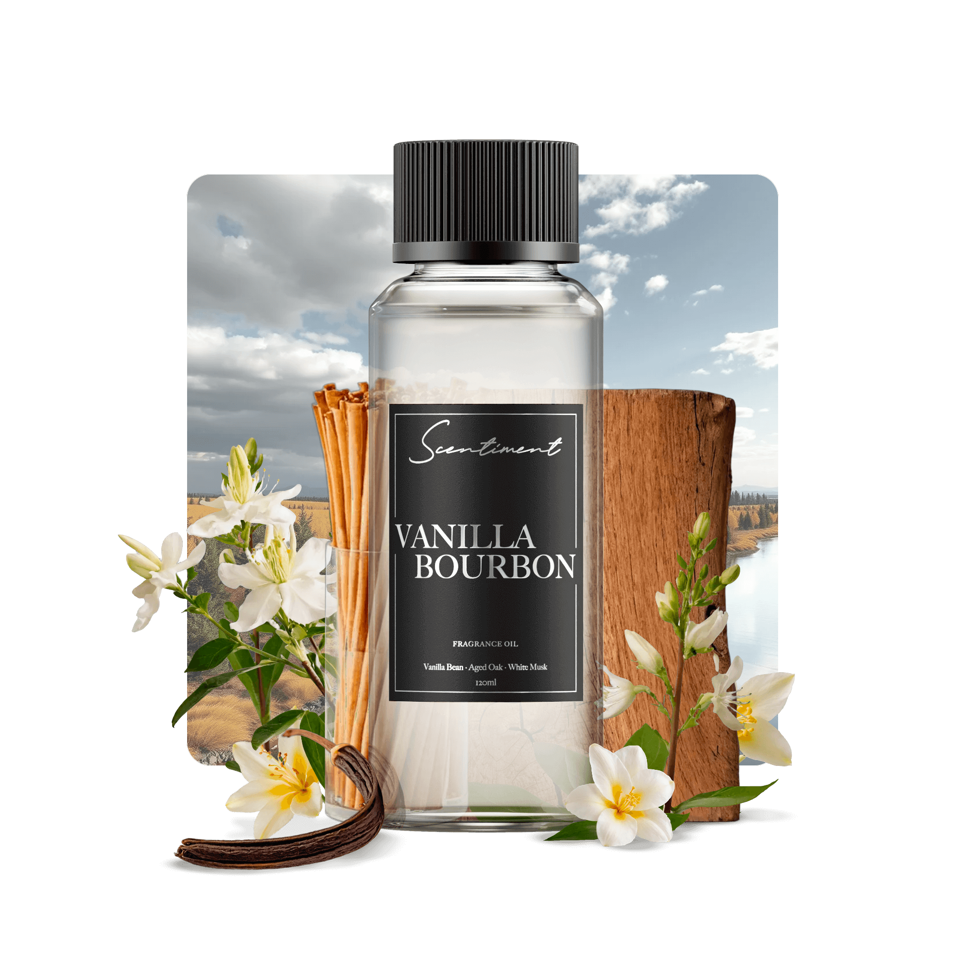 Vanilla Bourbon Fragrance Oil with notes of Vanilla Bean, Aged Oak, White Musk