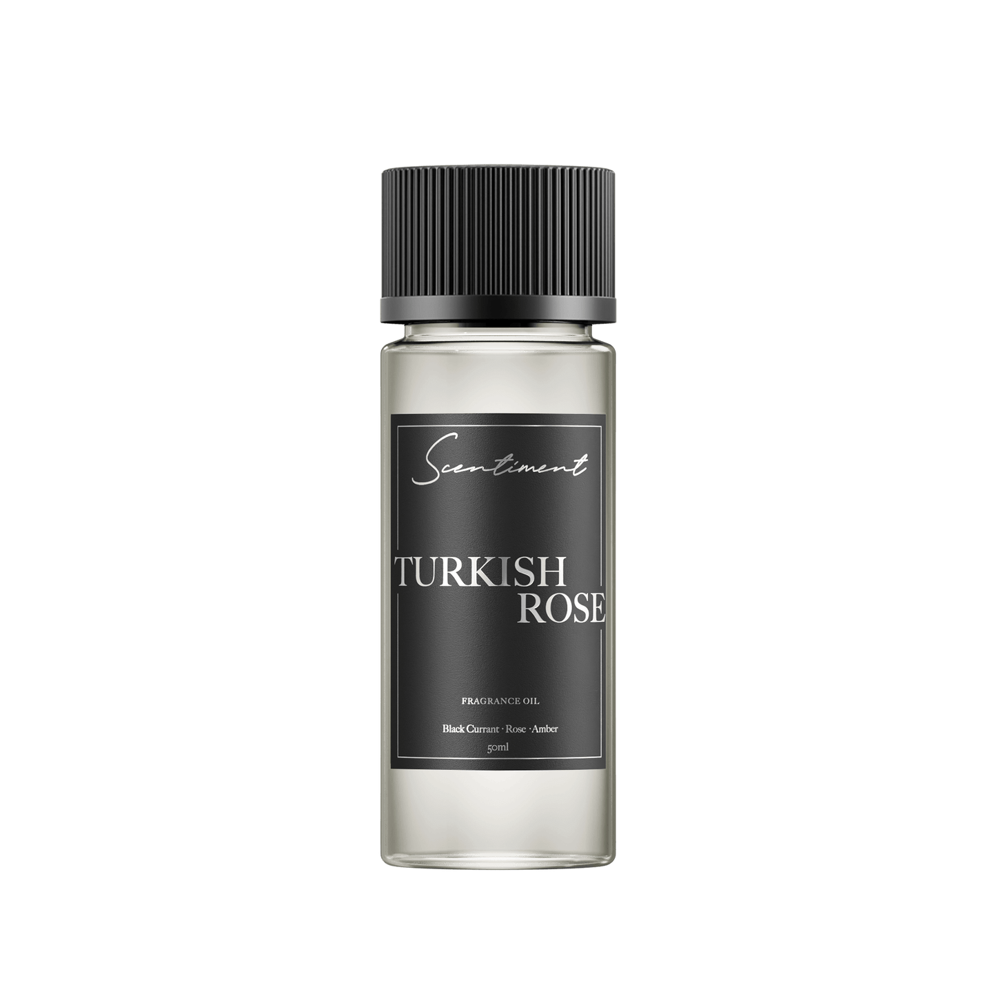 Turkish Rose 50ml Fragrance Oil, with notes of Black Currant, Rose, and Amber.